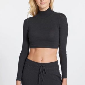 Leimere Charcoal Gray Cashmere Mock Neck Crop Long Sleeve Top Size Medium